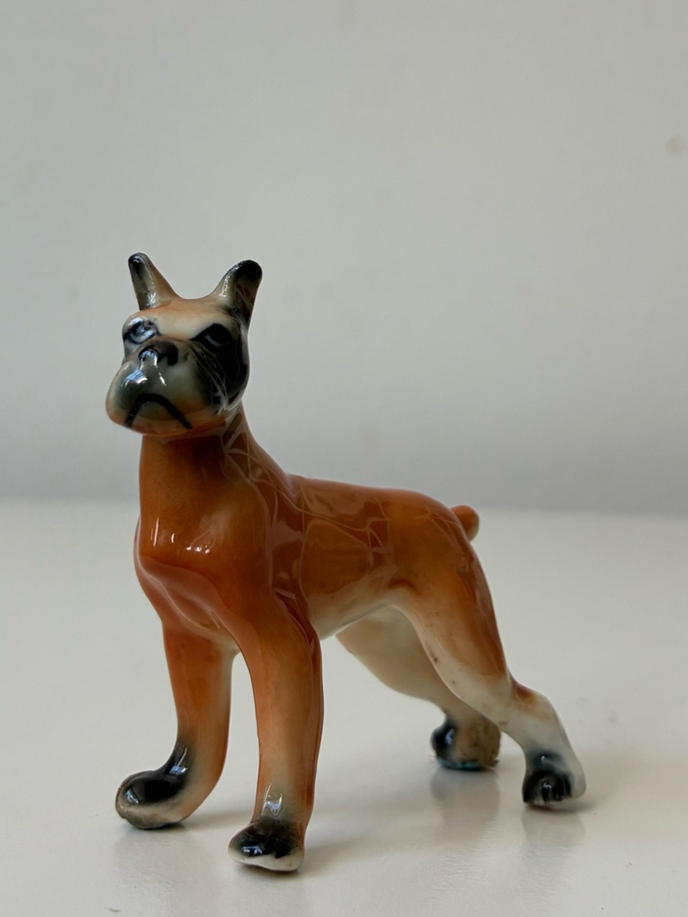 Vintage Miniature Hand-Painted Ceramic Boxer Dog Figurine - Brown mini animal